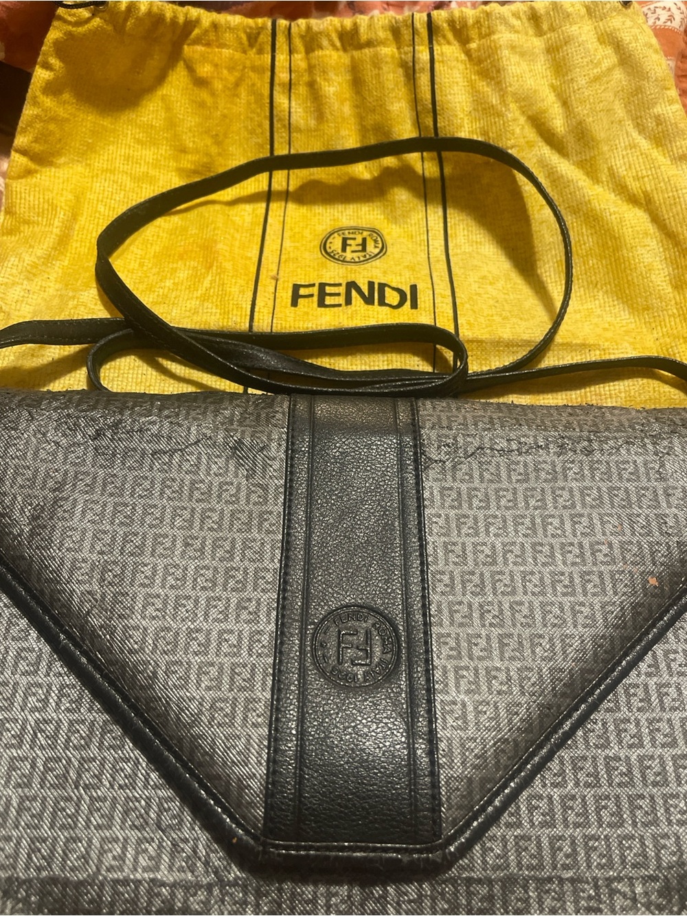 Vintage 80s Fendi S.A.S. Macro-Monogram Envelope Clutch Crossbody with Dust Bag
